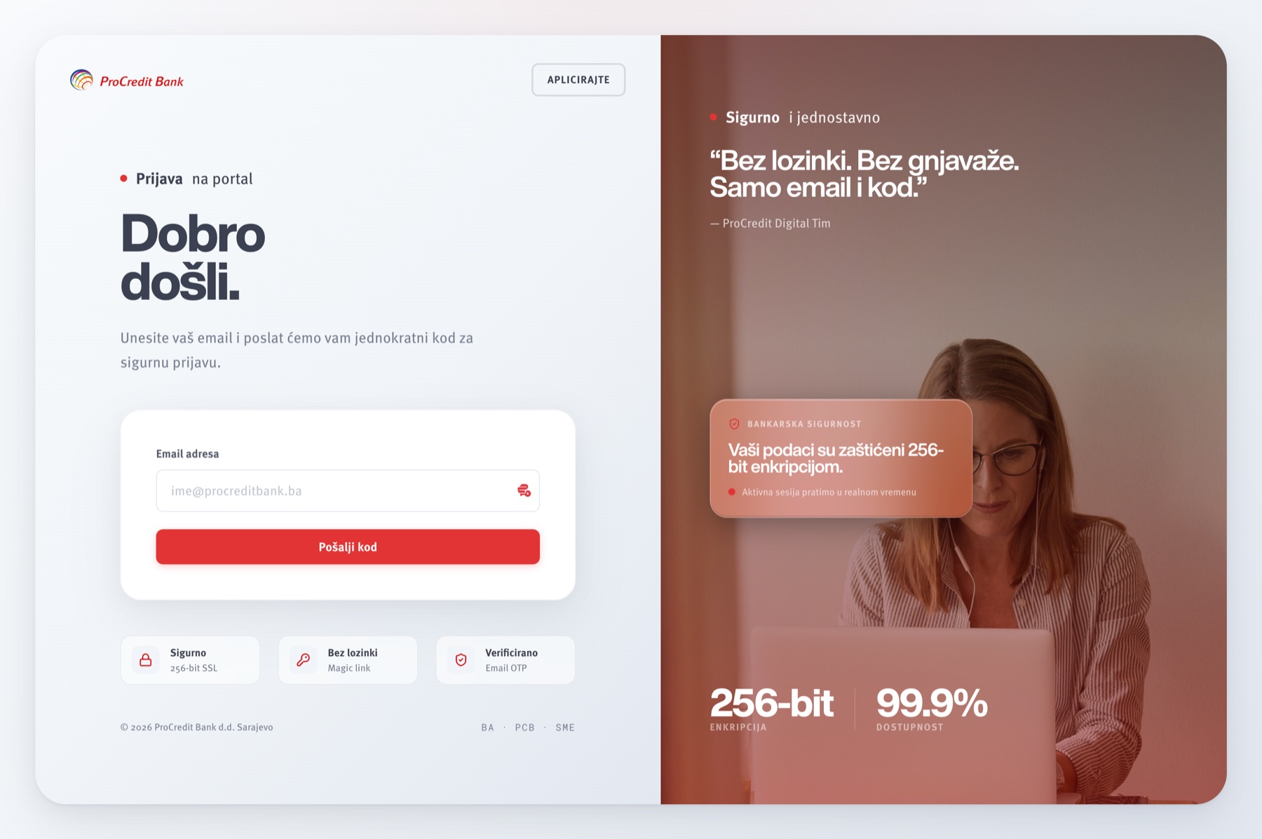ProCredit portal login — passwordless email code