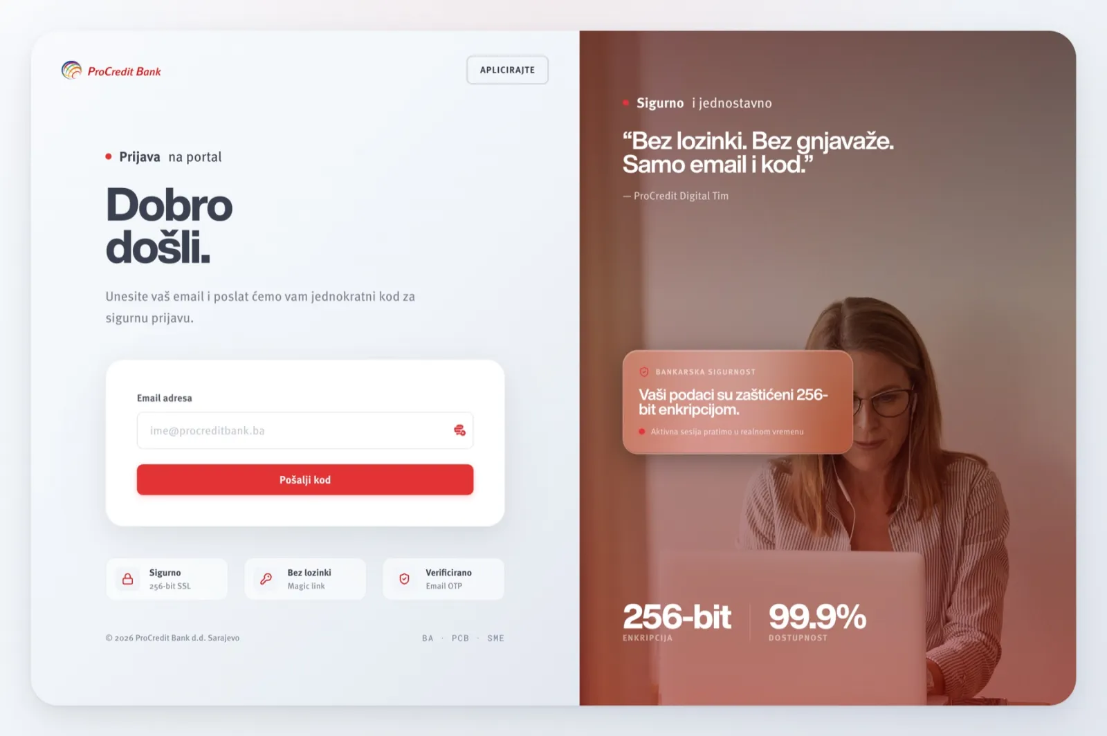 ProCredit portal login — passwordless email code