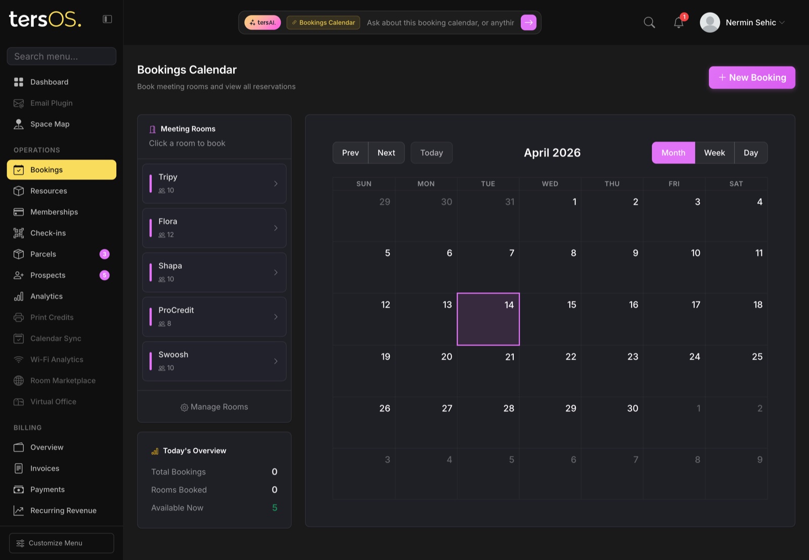 Bookings calendar for meeting rooms