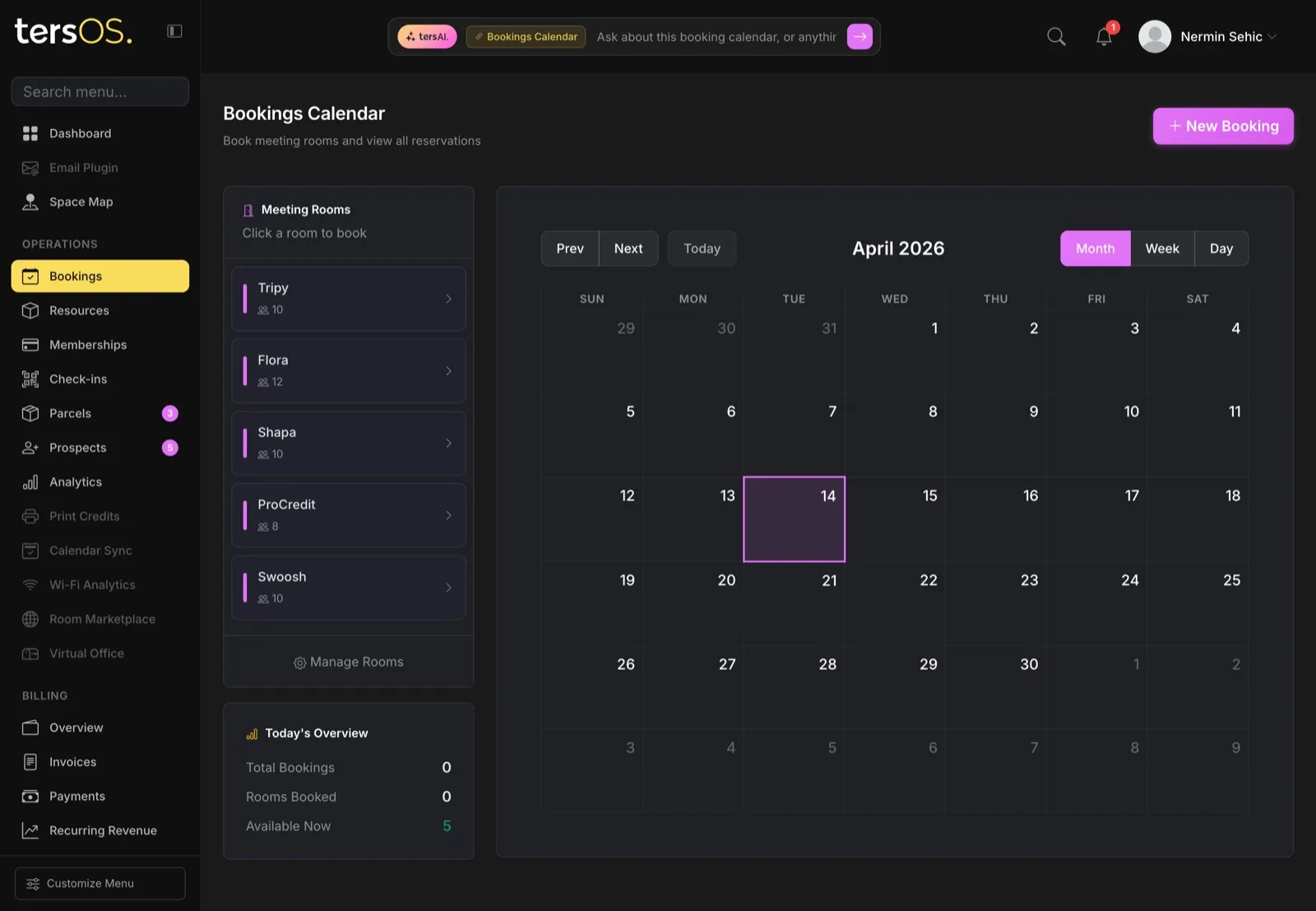 Bookings calendar for meeting rooms
